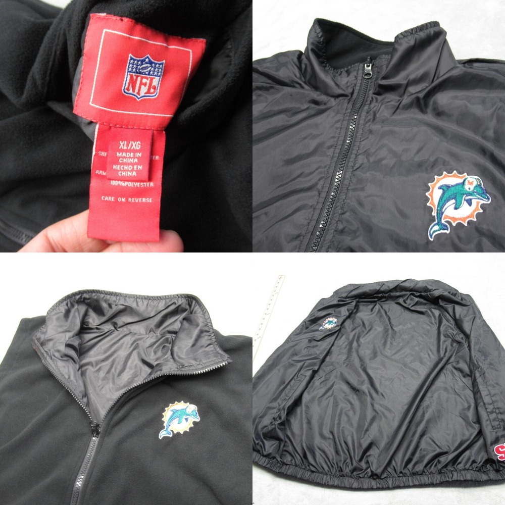 Miami Dolphins Reversible Vest Men XL NFL Black Pockets Full Zip Fleece Logo